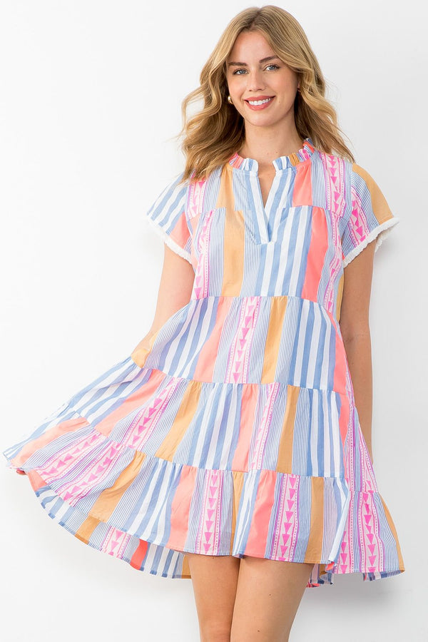 V-Neck Striped Pattern Dress