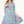 Tassel Tie Floral Striped Tiered Dress- Blue