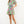 Tie Waist Puff Sleeve Print Dress- Green