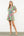 Tie Waist Puff Sleeve Print Dress- Green