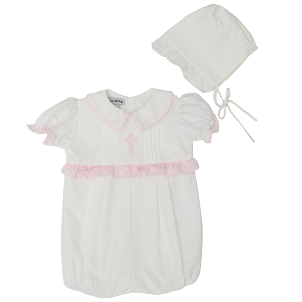 Embroidered Cross Bubble Set- Pink
