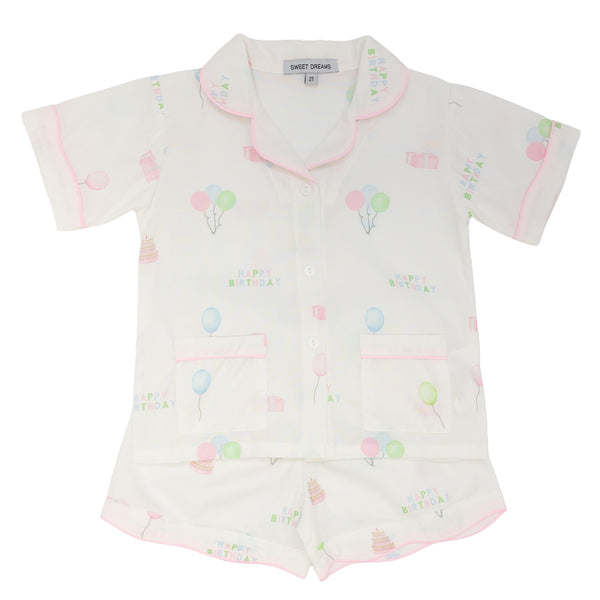 Happy Birthday PJ Short Set- Pink