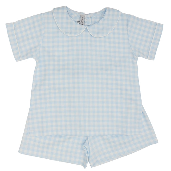 Light Blue Gingham Short Set