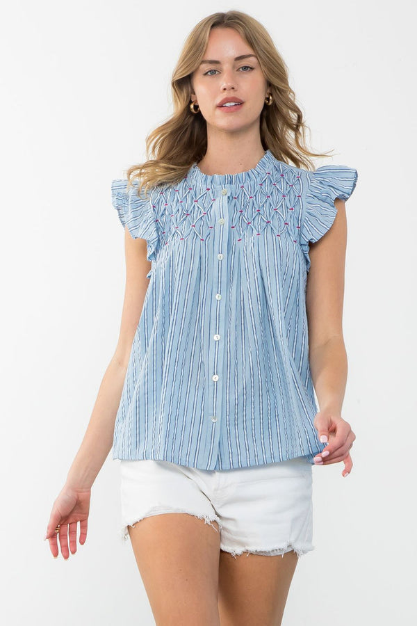 Flutter Sleeve Striped Top