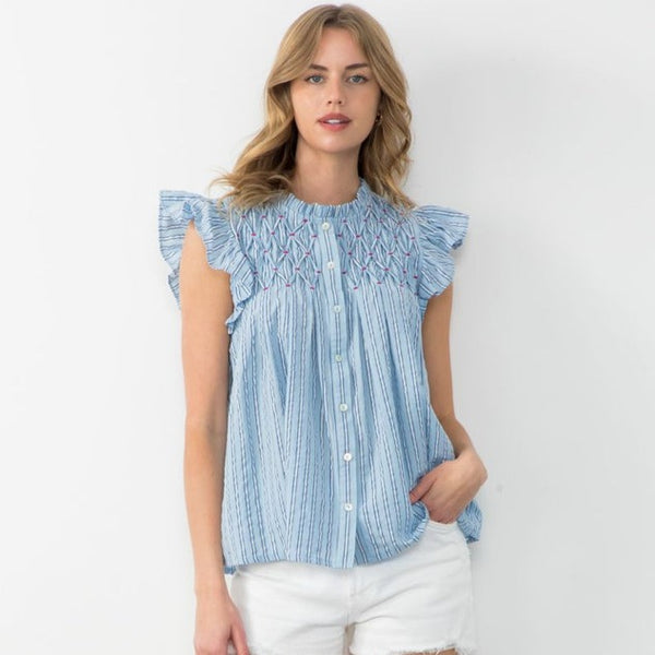 Flutter Sleeve Striped Top