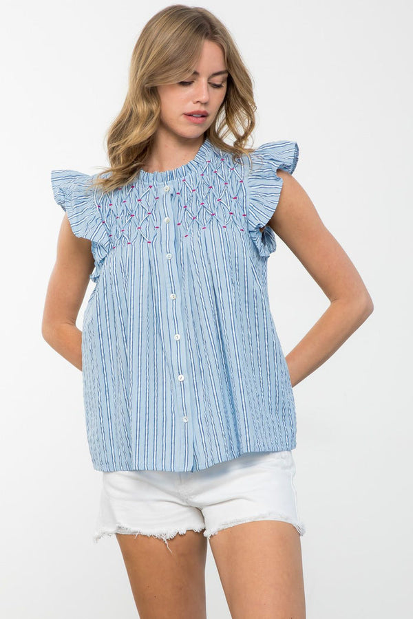 Flutter Sleeve Striped Top