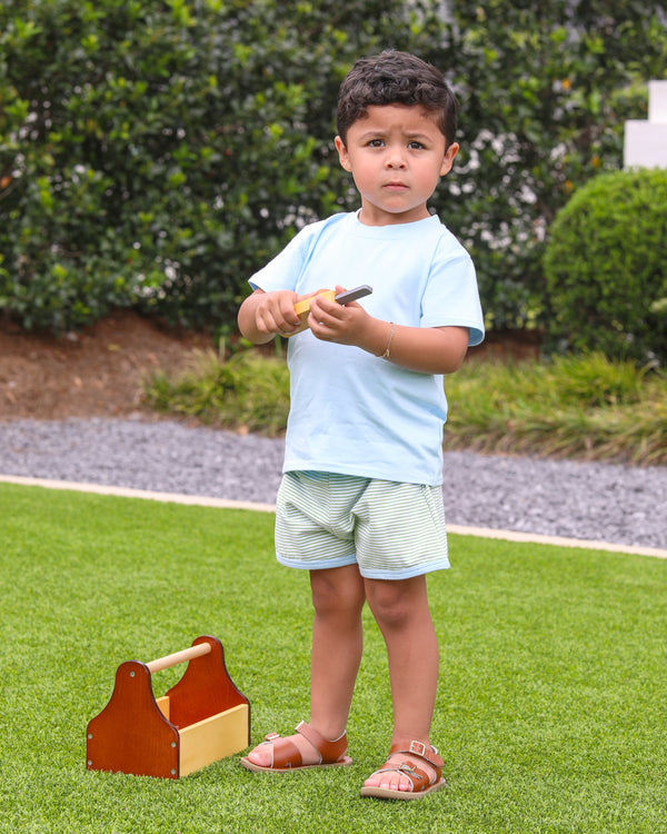 Thomas Short Set- Green Stripes/Light Blue