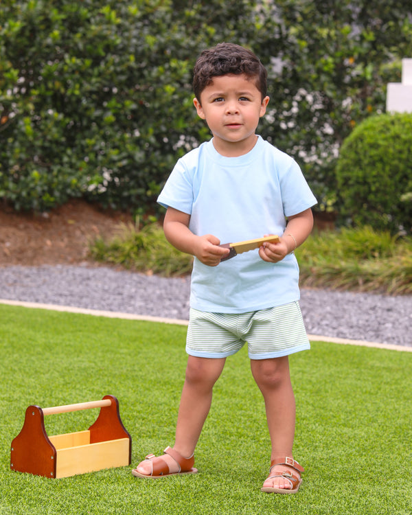 Thomas Short Set- Green Stripes/Light Blue