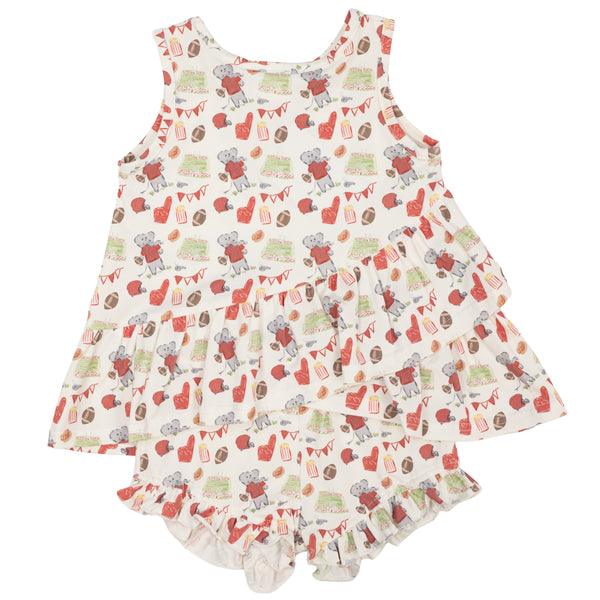 Rosie Ruffle Back Susie Short Set- Game Day Elephant