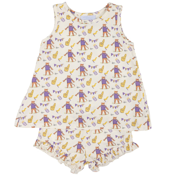 Rosie Ruffle Back Sadie Claire Short Set- Game Day Purple and Gold