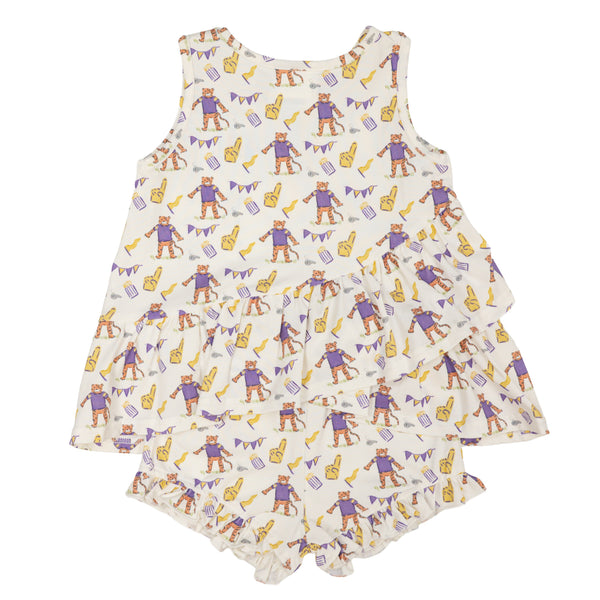 Rosie Ruffle Back Sadie Claire Short Set- Game Day Purple and Gold