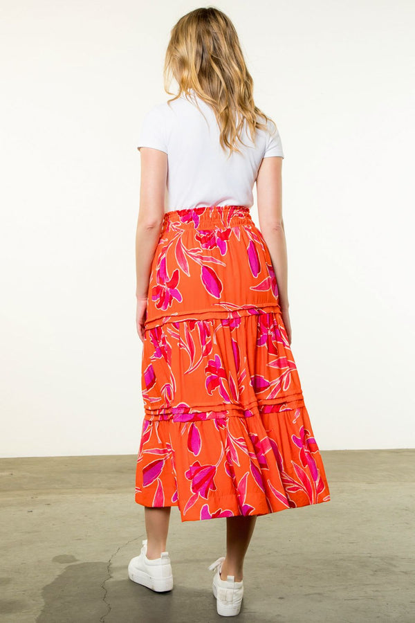 Floral Print Tiered Elastic Waist Skirt