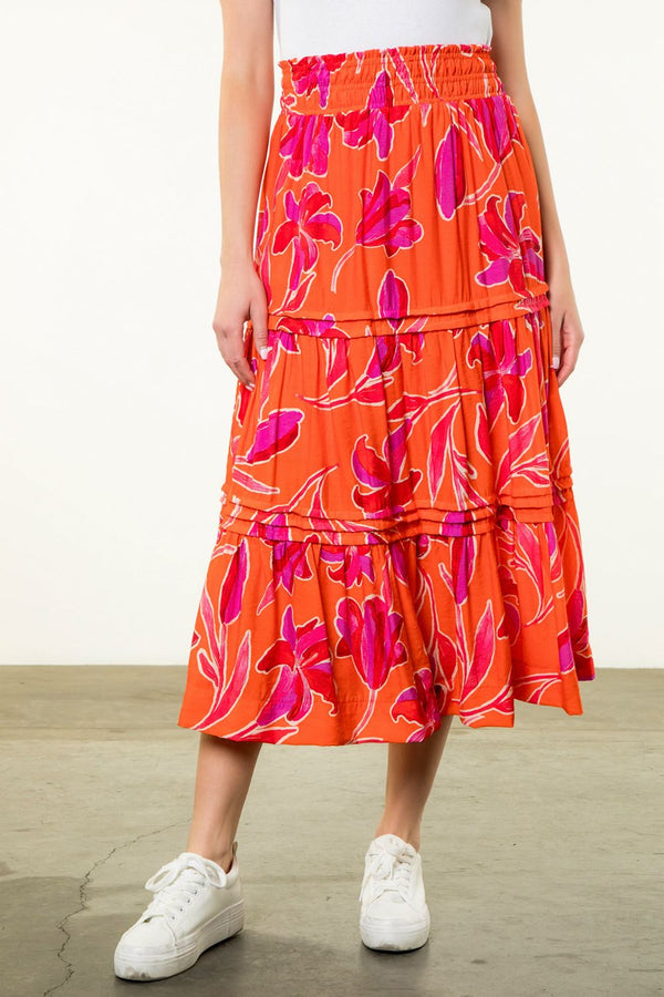 Floral Print Tiered Elastic Waist Skirt