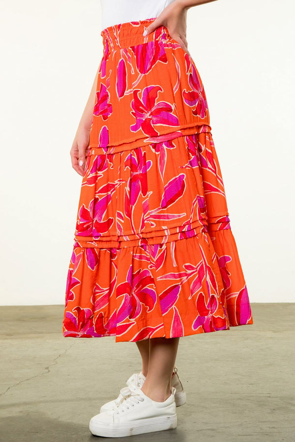 Floral Print Tiered Elastic Waist Skirt