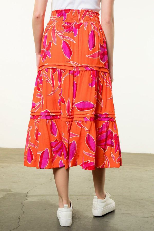 Floral Print Tiered Elastic Waist Skirt