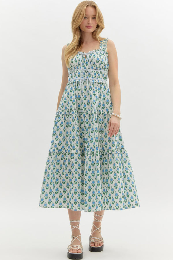 Floral Print Tiered Dress- Off White