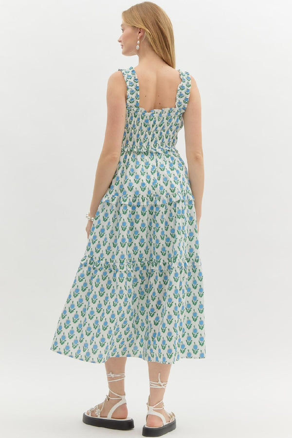 Floral Print Tiered Dress- Off White