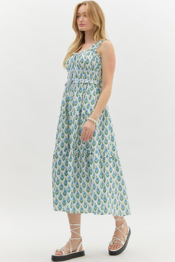 Floral Print Tiered Dress- Off White