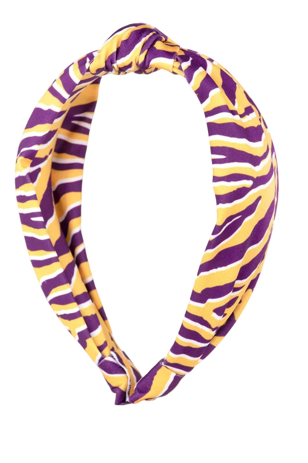 Top Knot Headband- Tiger Purple/Yellow
