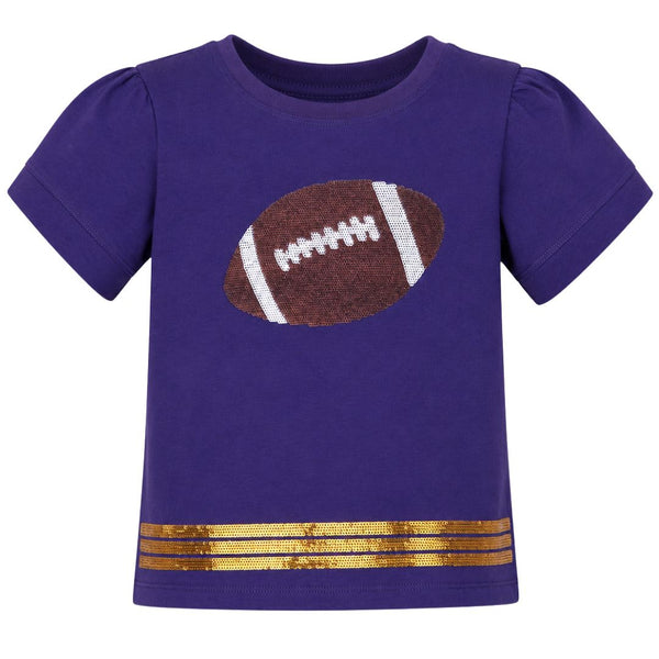 Sequin Football SS Holly Shirt- Purple/Gold