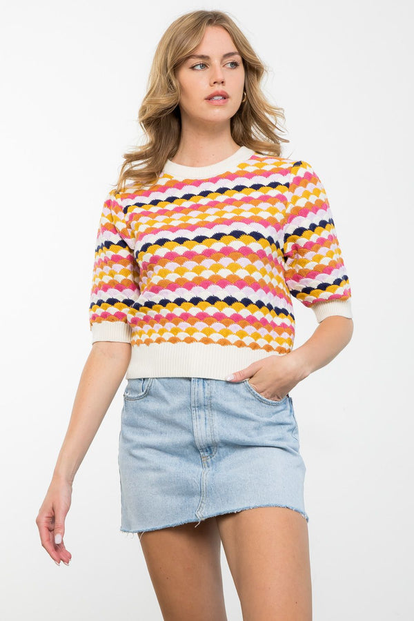Short Sleeve Multi Color Knit Top