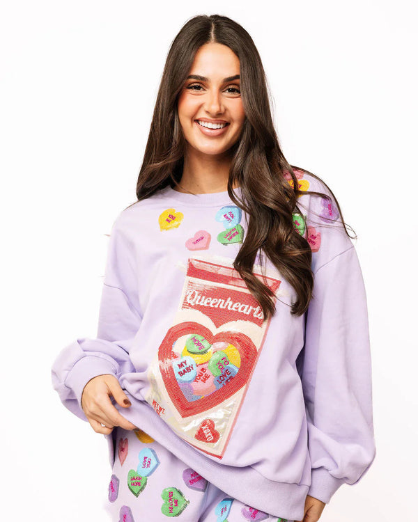 'Queen Hearts' Candy Box Sweatshirt- Lavender (Women's)