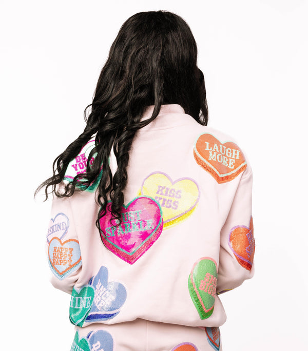 Pale Pink Multi Positive Hearts Sweatshirt- (Women's)