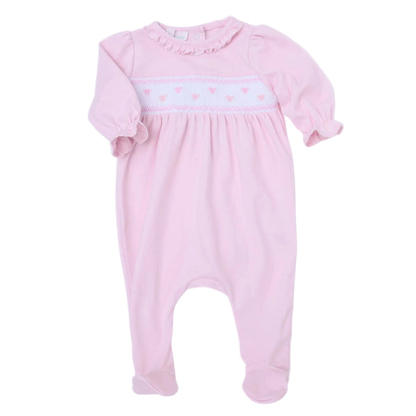 Valentine's Classics Smocked Footie- Pink