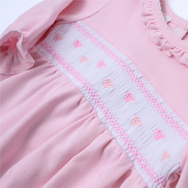 Valentine's Classics Smocked L/S Bubble- Pink