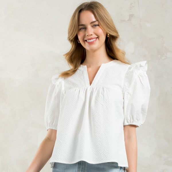 Puff Sleeve Textures Top -White