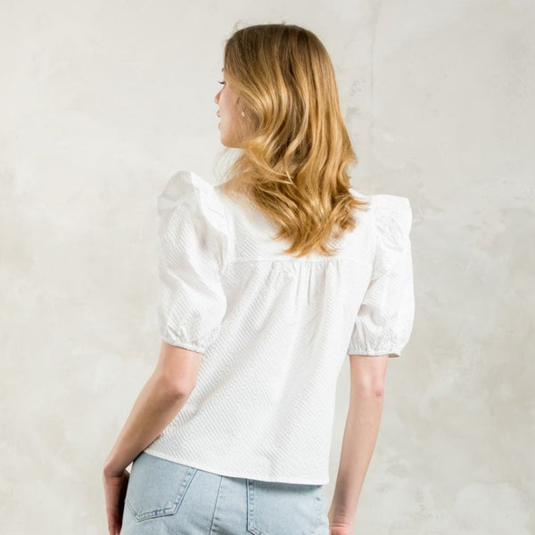 Puff Sleeve Textures Top -White
