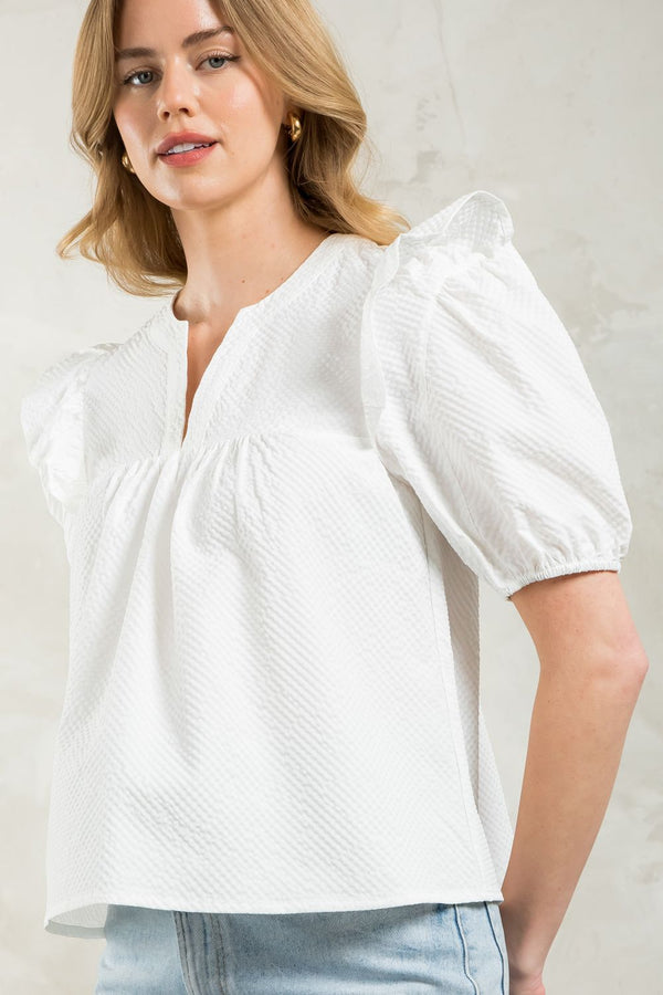 Puff Sleeve Textures Top -White