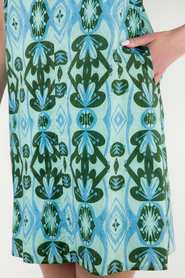 Ruffle Sleeve Print Dress- Mint