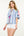 Striped Embroidered Puff Sleeve Top- Blue