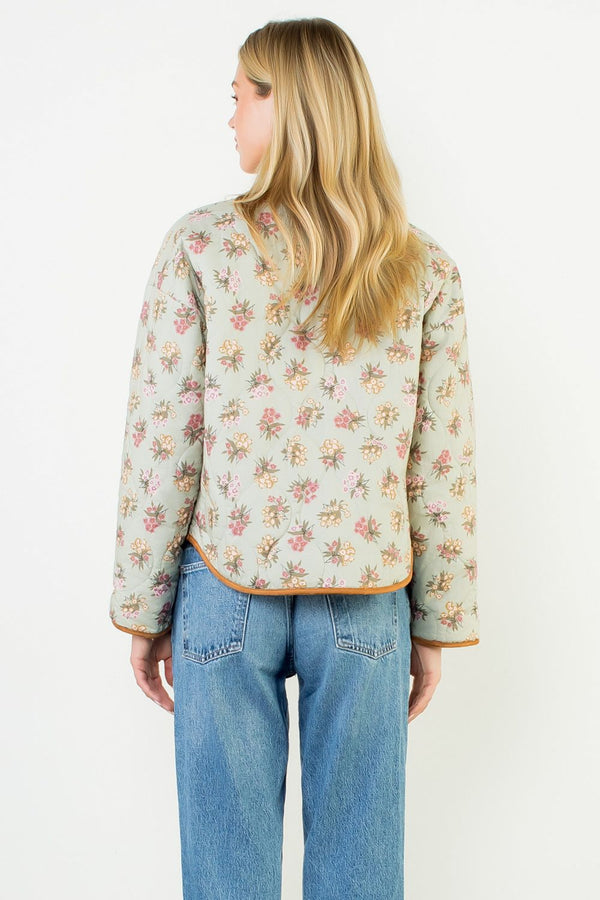 Floral Pattern Quilted Jacket- Sage