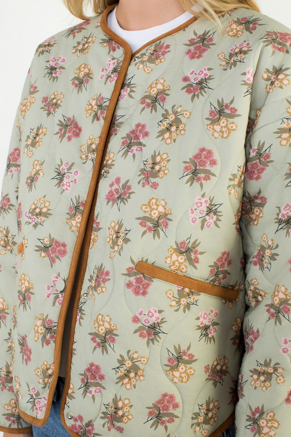 Floral Pattern Quilted Jacket- Sage