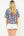 Puff Sleeve Velvet Trim Floral Top- Blue