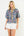 Puff Sleeve Velvet Trim Floral Top- Blue