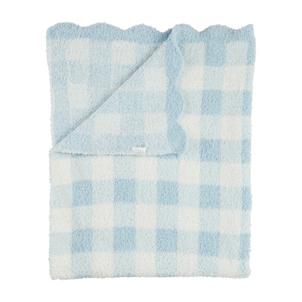 Blue Gingham Scallop Chenille Blanket