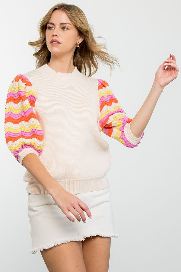 Rib Knit Mid Sleeve Sweater