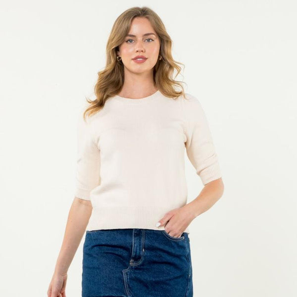 Short Sleeve Knit Top - Cream