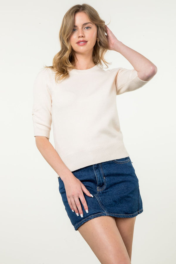 Short Sleeve Knit Top - Cream