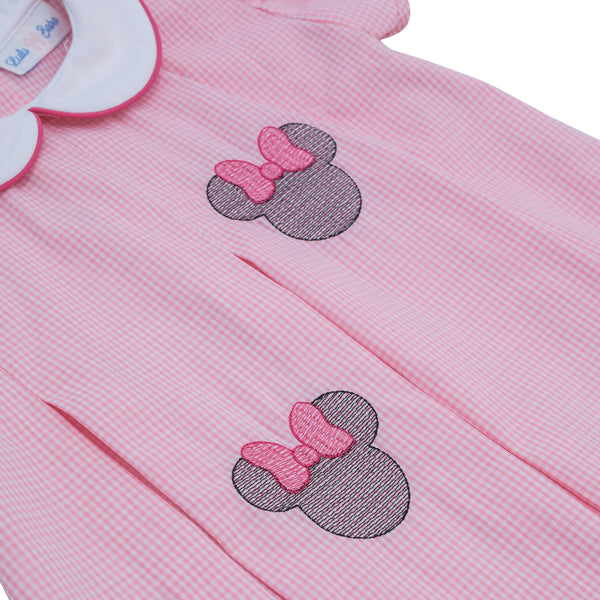 Pink Gingham Mouse Embroidered Dress