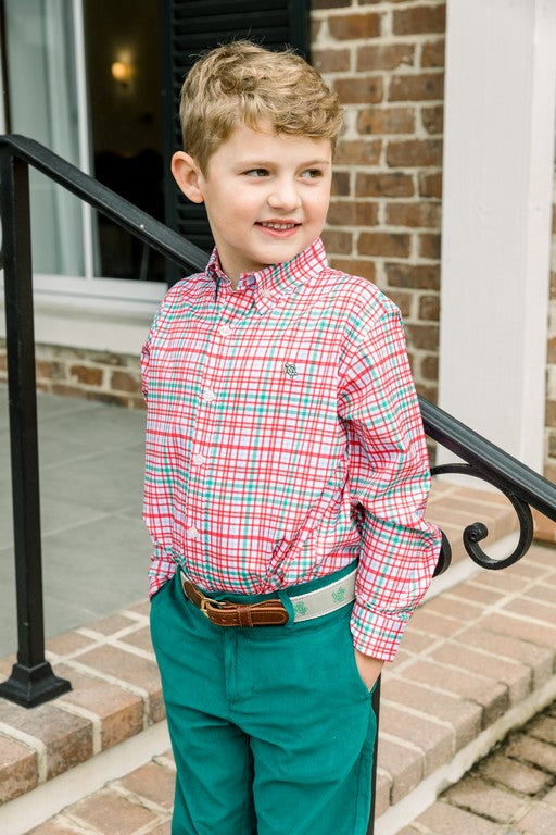 Performance Roscoe Button Down Shirt- Jingle Plaid