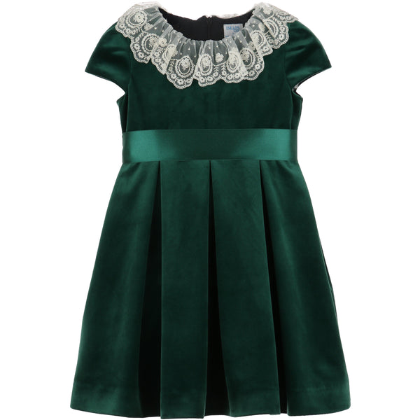 Green Deluxe Velvet Dress With Lace