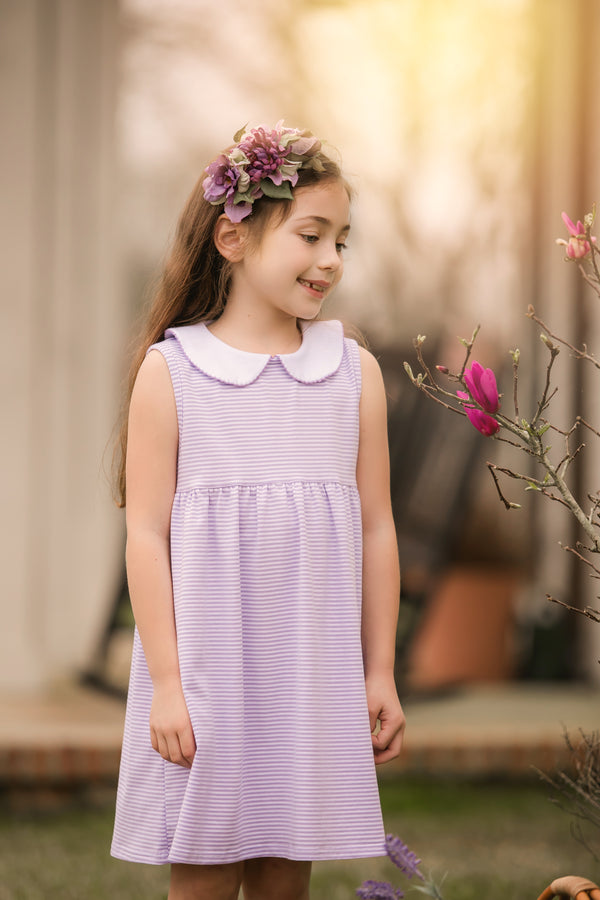 Charlotte Sleeveless Dress- Lavender Stripe