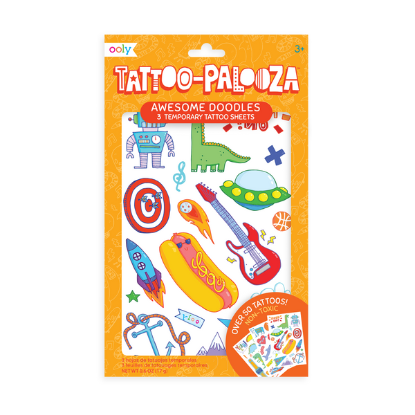 Tattoo-Palooza Temporary Tattoos - Awesome Doodles - 3 Sheets