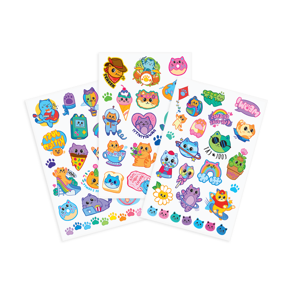 Tattoo-Palooza Temporary Tattoos - Colorful Cats - 3 Sheets