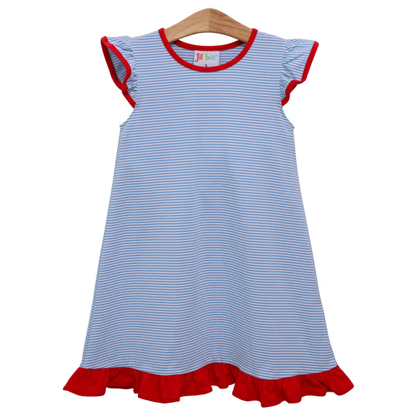 Blue Stripe & Red Dress
