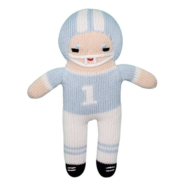 Football Player Knit Dolls: 7" Rattle / Light Blue/White